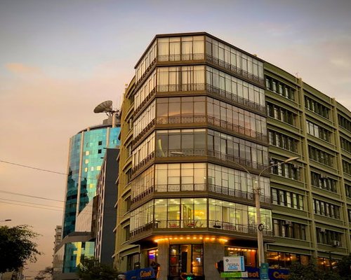 A view of a modern street corner in Miraflores district, Lima